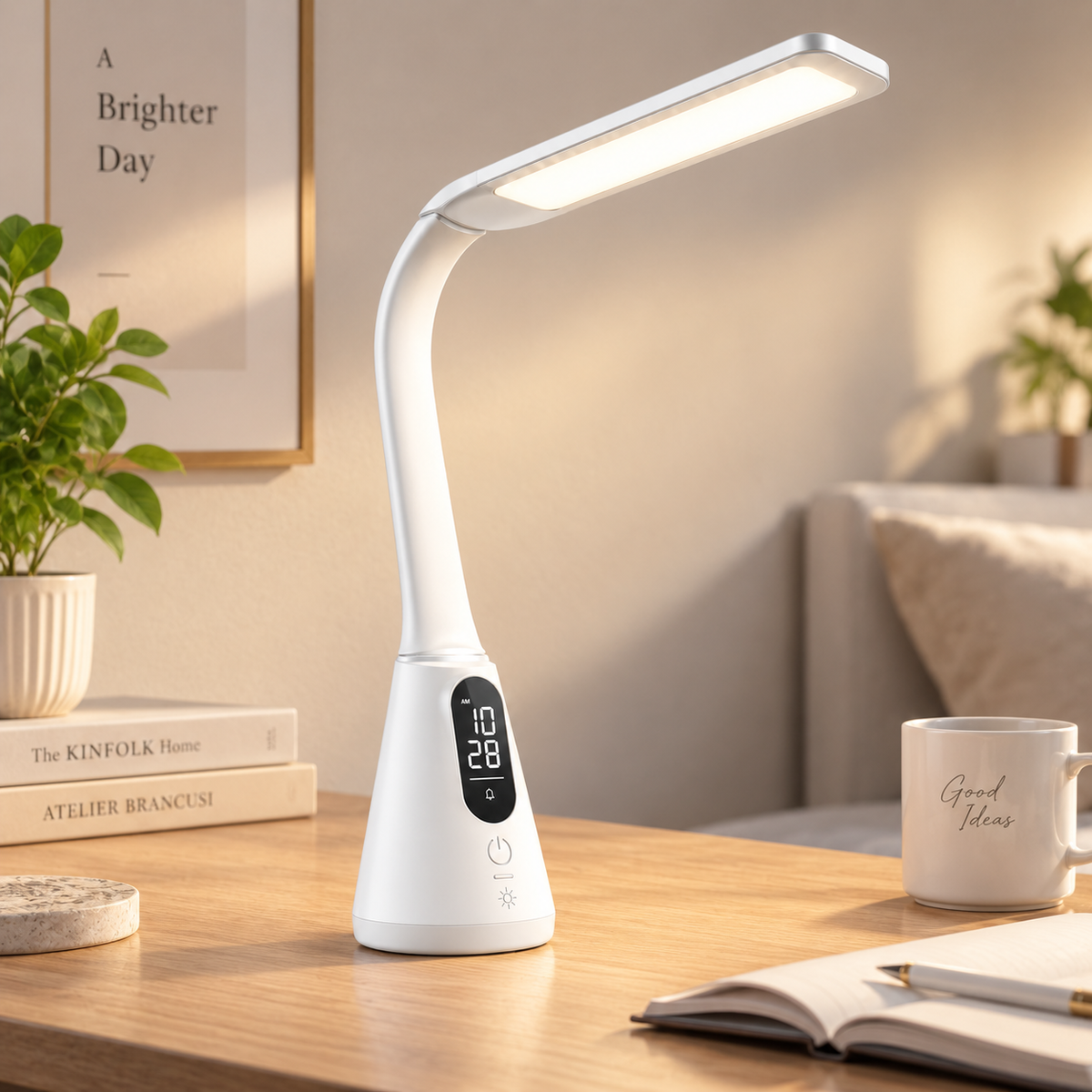 Greendailyes® Modern LED Desk Lamp with Digital Clock – Flexible Table Light with Display and Touch Controls