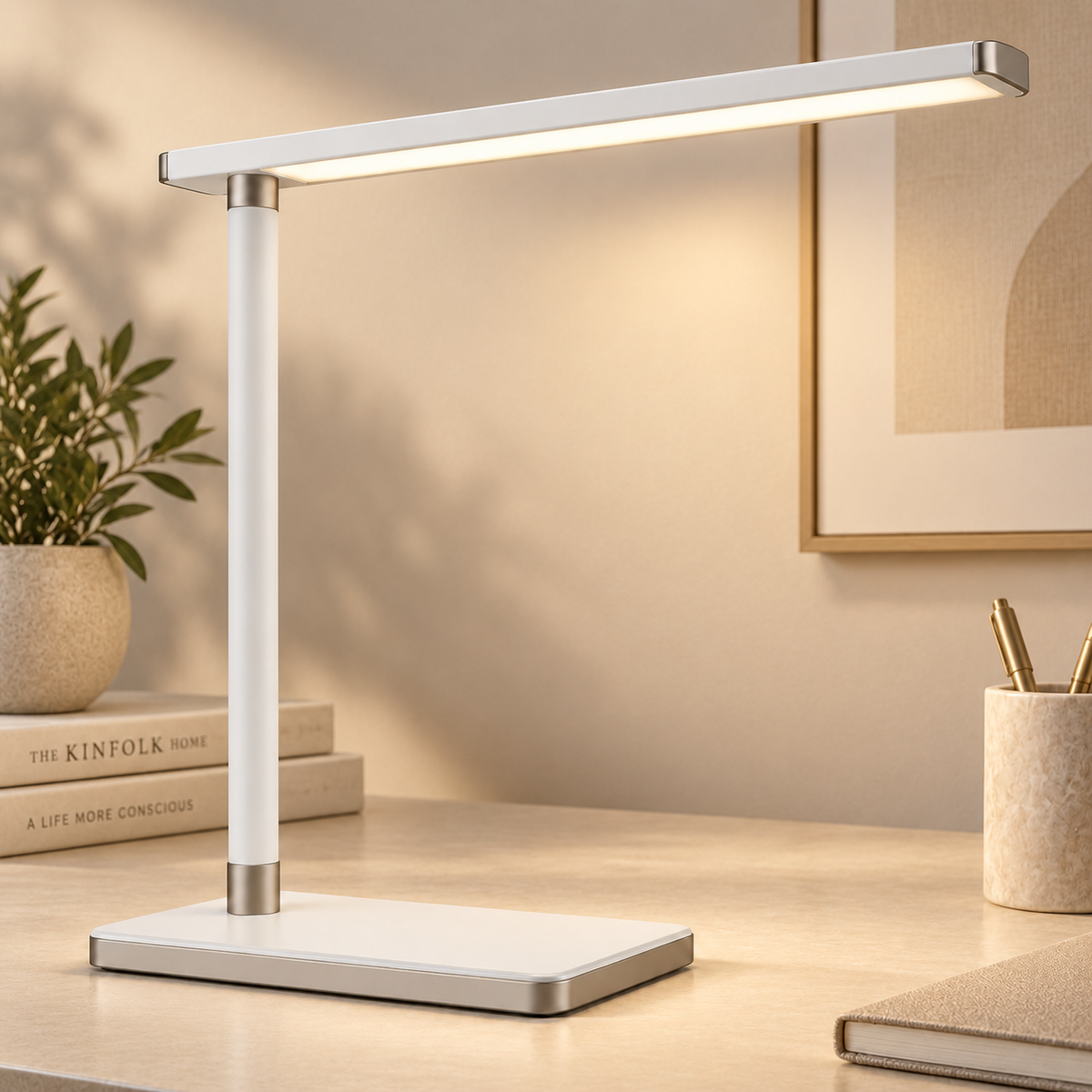 Greendailyes® Minimalist White LED Desk Lamp – Slim Task Light for Office, Home Office, and Reading Spaces