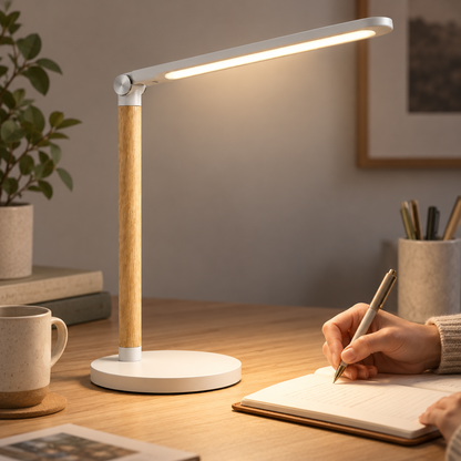 Greendailyes® Minimalist Wood-Style LED Desk Lamp – Modern Task Light for Home Office, Reading, and Study