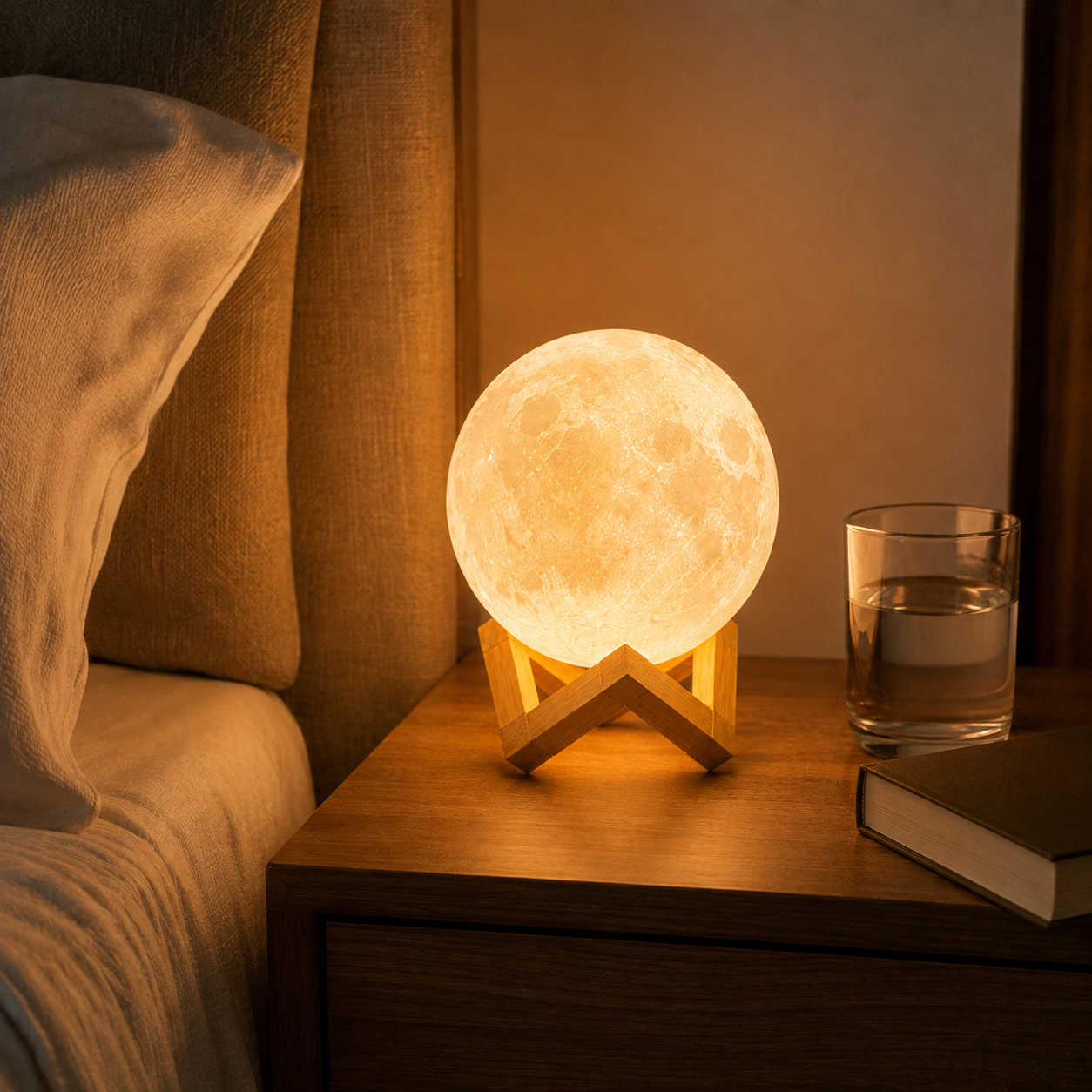 Greendailyes® Moon-Inspired Ambient Night Light with Wooden Stand
