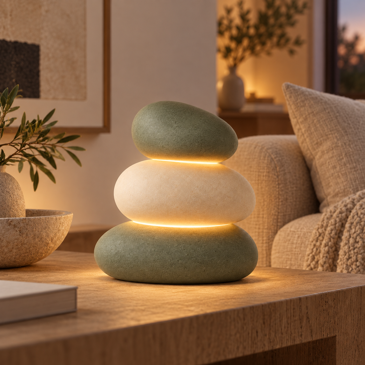 Greendailyes® Stacked Stone-Style LED Table Lamp – Decorative Ambient Light with a Warm White Glow