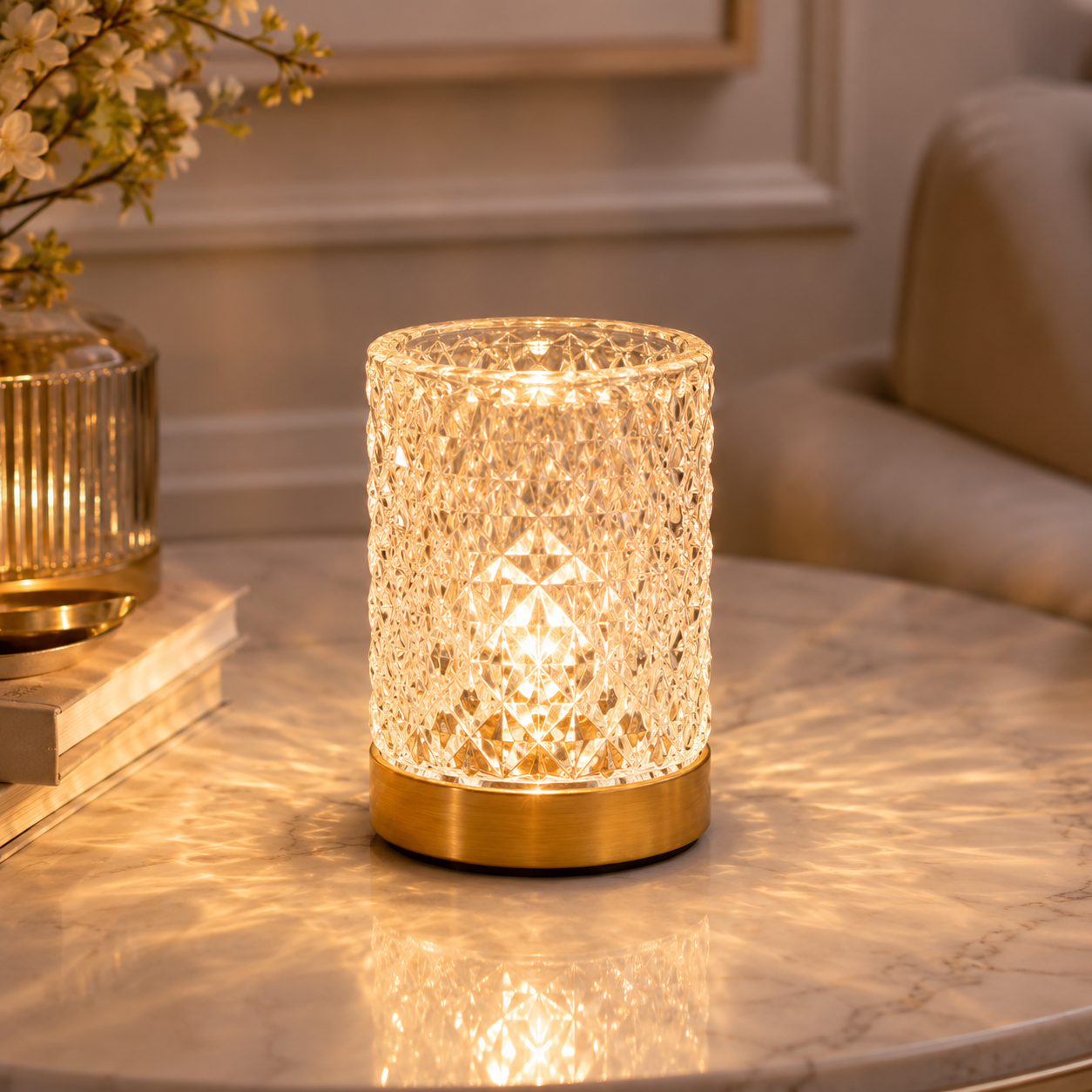 Greendailyes® Faceted Cylinder Night Light – Warm Decorative Table Lamp