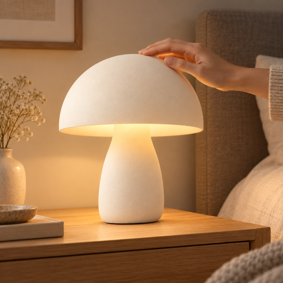 Greendailyes® Cream White Mushroom-Shaped LED Table Lamp – Minimalist Night Light with Warm Ambient Glow