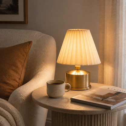 Greendailyes® Pleated Shade Decorative Table Lamp – Warm Ambient Light with Gold-Tone Base