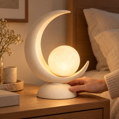 Greendailyes® Moon-Shaped LED Table Lamp with Glowing Orb – Decorative Night Light with Warm Ambient Glow
