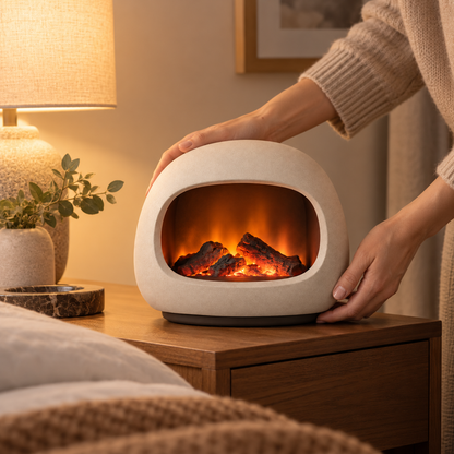 Greendailyes® Decorative Cream White LED Fireplace Lamp – Modern Ambient Light with a Cozy Flame Effect
