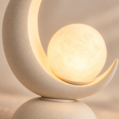 Greendailyes® Moon-Shaped LED Table Lamp with Glowing Orb – Decorative Night Light with Warm Ambient Glow