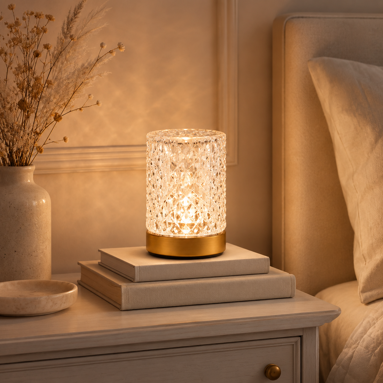 Greendailyes® Faceted Cylinder Night Light – Warm Decorative Table Lamp