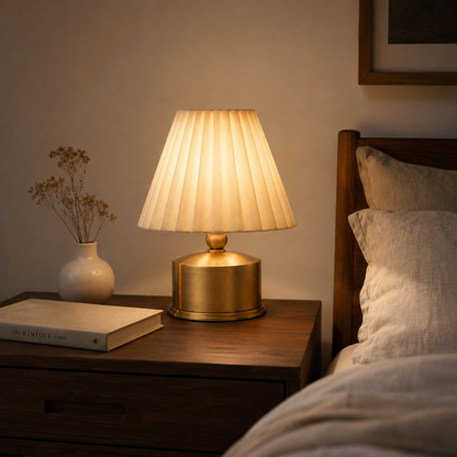 Greendailyes® Pleated Shade Decorative Table Lamp – Warm Ambient Light with Gold-Tone Base