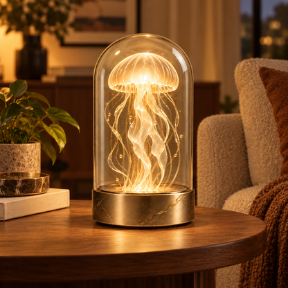 Greendailyes® Decorative Jellyfish Lamp Under Glass – Elegant Ambient Light with a Warm Glow for Living Rooms and Bedrooms