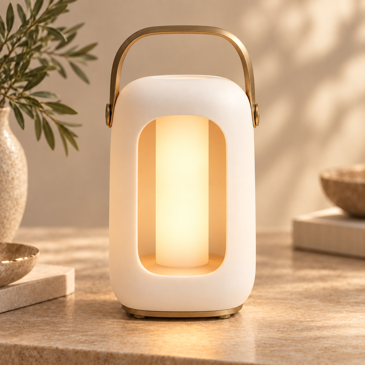 Greendailyes® Portable Cream White LED Lantern – Minimalist Night Light with Warm Ambient Glow