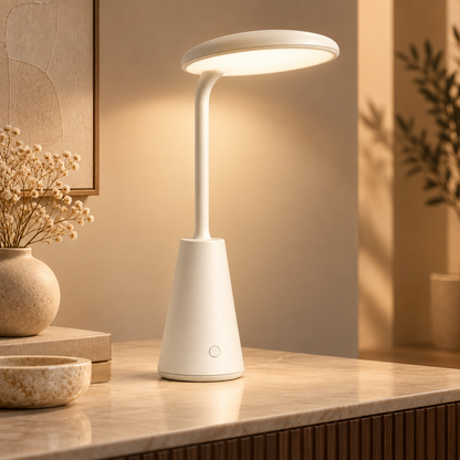 Greendailyes® Cream White LED Table Lamp with Oval Light Head – Minimalist Ambient Light for Desk, Bedside, and Home