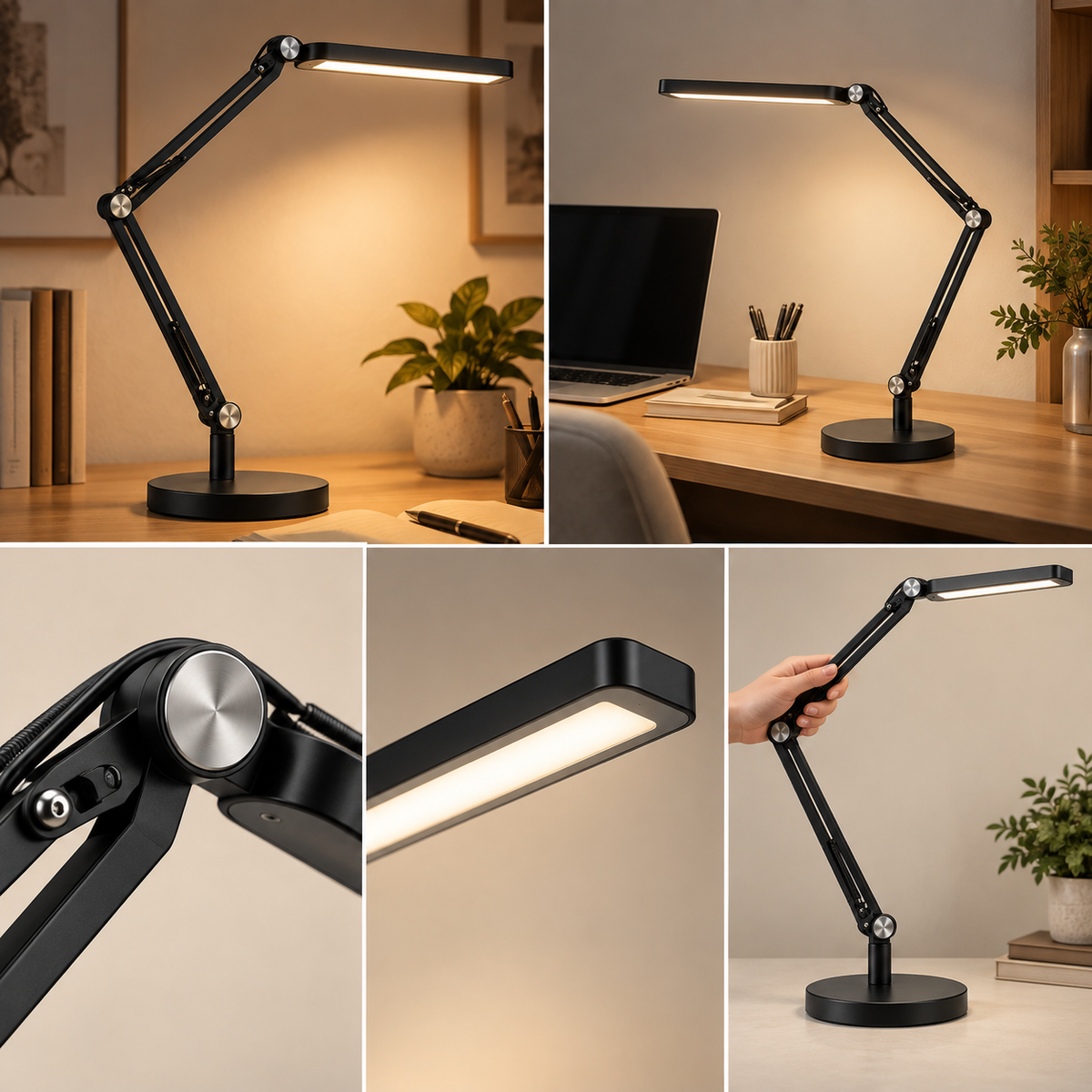 Greendailyes® Black LED Desk Lamp with Adjustable Arm – Flexible Task Light for Office, Home Office, and Reading Spaces