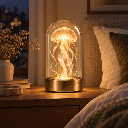 Greendailyes® Decorative Jellyfish Lamp Under Glass – Elegant Ambient Light with a Warm Glow for Living Rooms and Bedrooms
