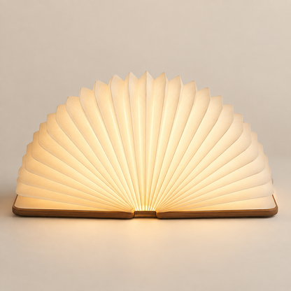Greendailyes® Foldable Fan Lamp with Wooden Base – Decorative Ambient Light with a Modern Book-Inspired Design