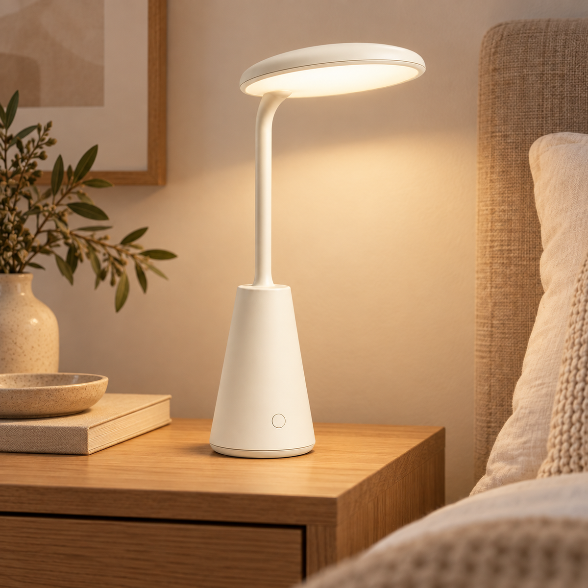 Greendailyes® Cream White LED Table Lamp with Oval Light Head – Minimalist Ambient Light for Desk, Bedside, and Home