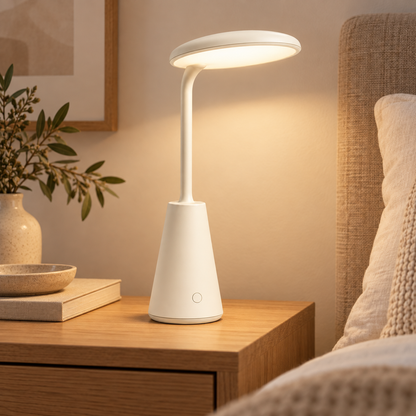 Greendailyes® Cream White LED Table Lamp with Oval Light Head – Minimalist Ambient Light for Desk, Bedside, and Home