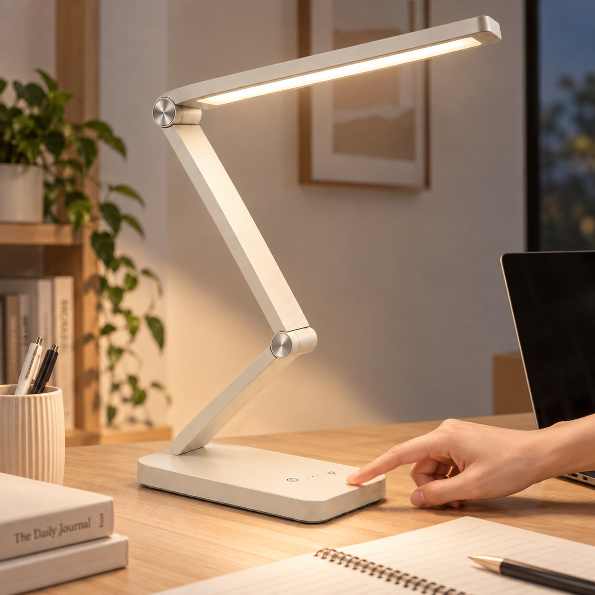 Greendailyes® Adjustable Cream White LED Desk Lamp – Modern Task Light with Touch Controls for Home Office and Reading
