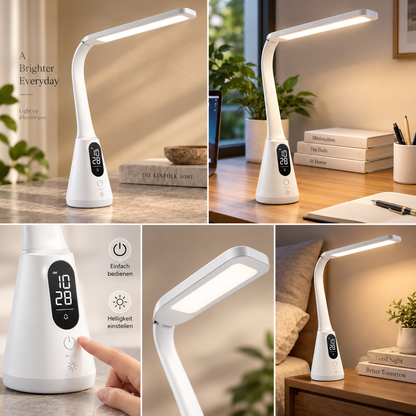 Greendailyes® Modern LED Desk Lamp with Digital Clock – Flexible Table Light with Display and Touch Controls