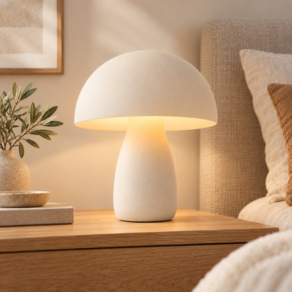 Greendailyes® Cream White Mushroom-Shaped LED Table Lamp – Minimalist Night Light with Warm Ambient Glow
