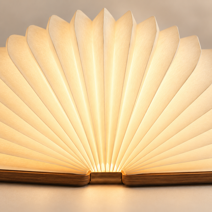 Greendailyes® Foldable Fan Lamp with Wooden Base – Decorative Ambient Light with a Modern Book-Inspired Design