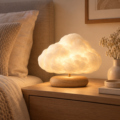Greendailyes® Cloud-Shaped Lamp with Wooden Base – Decorative Ambient Light with a Warm Glow for Bedrooms and Living Rooms