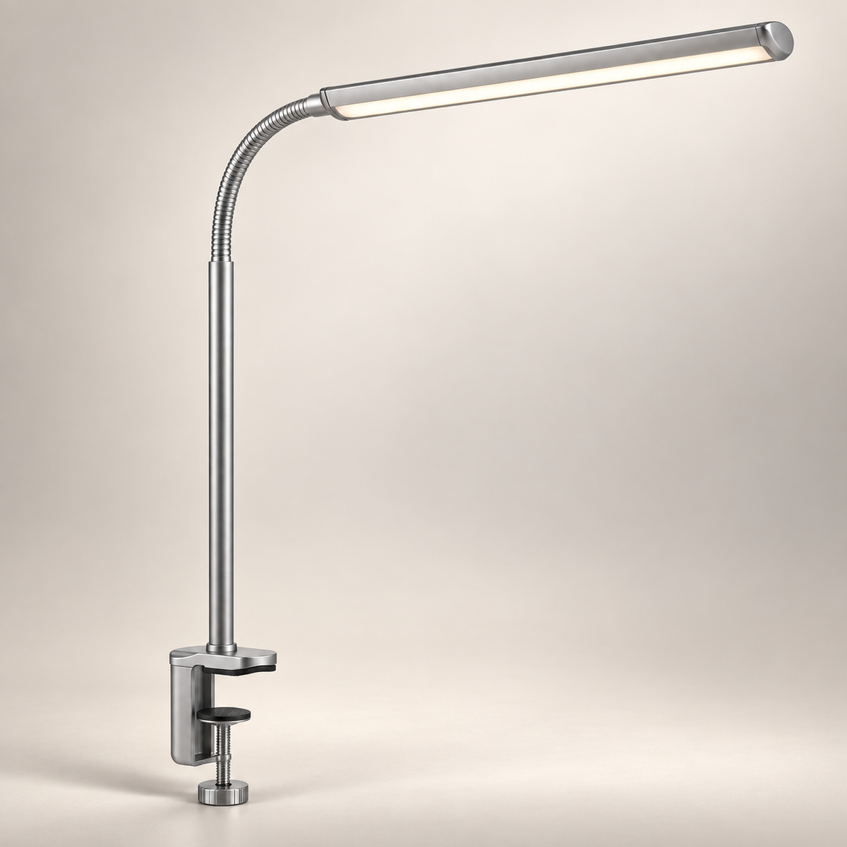 Greendailyes® Silver LED Clamp Lamp with Flexible Gooseneck – Space-Saving Desk Light for Home Office, Reading, and Study