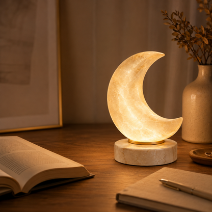 Greendailyes® Textured Crescent Moon Decorative Table Lamp – Warm Ambient Light