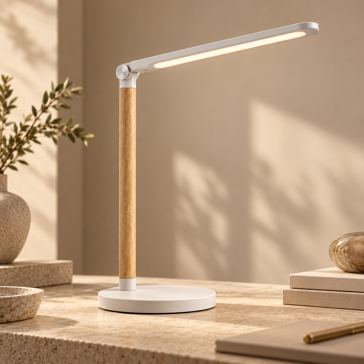 Greendailyes® Minimalist Wood-Style LED Desk Lamp – Modern Task Light for Home Office, Reading, and Study
