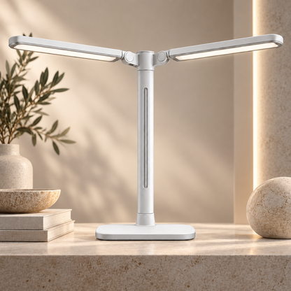 Greendailyes® White Dual-Head LED Desk Lamp – Wide Task Light with Adjustable Light Arms for Home Office and Study