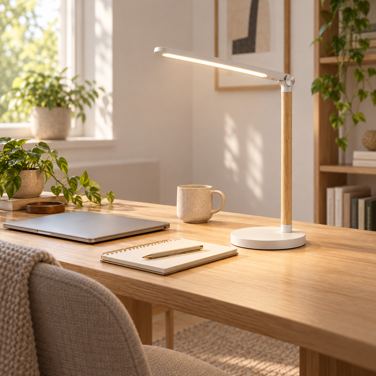 Greendailyes® Minimalist Wood-Style LED Desk Lamp – Modern Task Light for Home Office, Reading, and Study