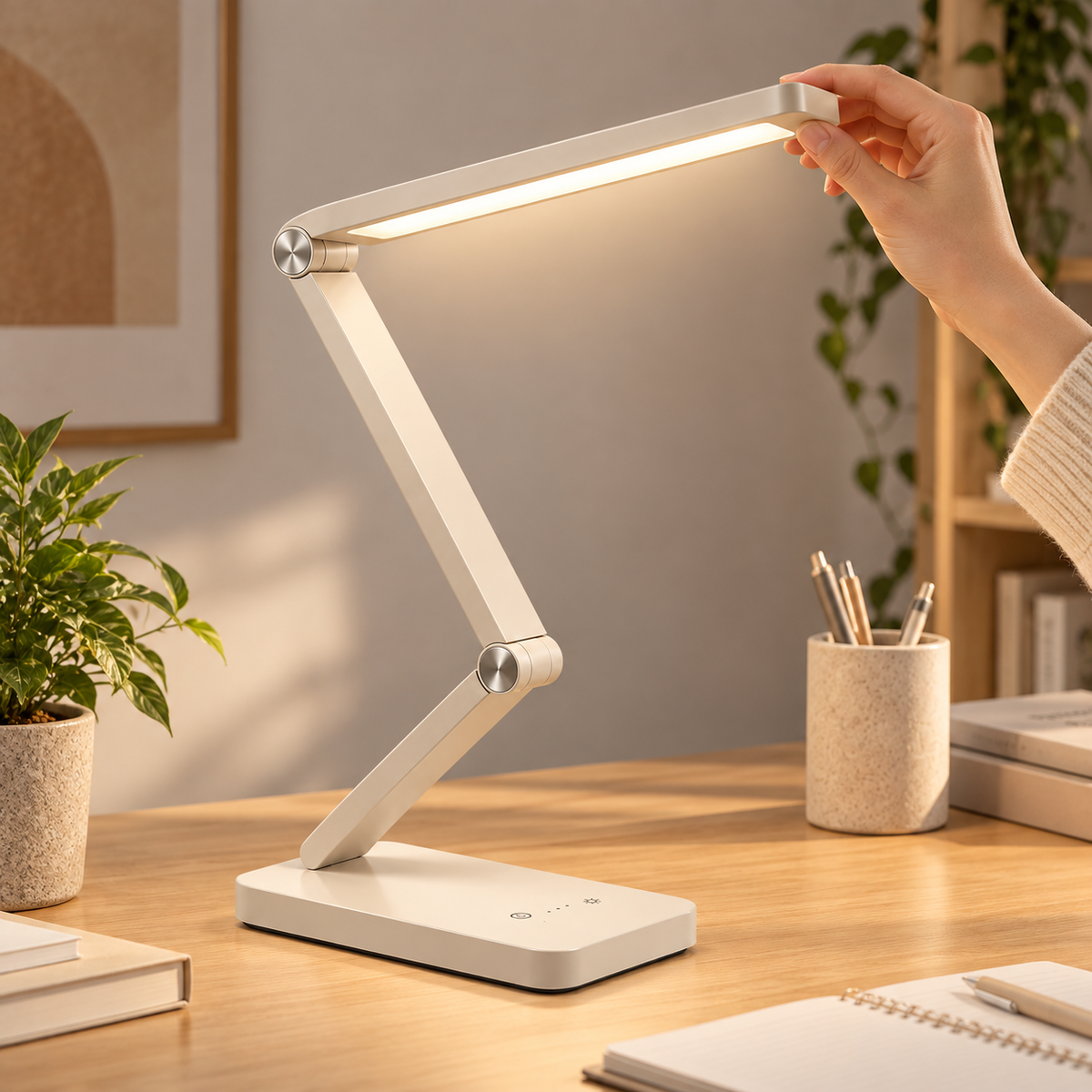 Greendailyes® Adjustable Cream White LED Desk Lamp – Modern Task Light with Touch Controls for Home Office and Reading