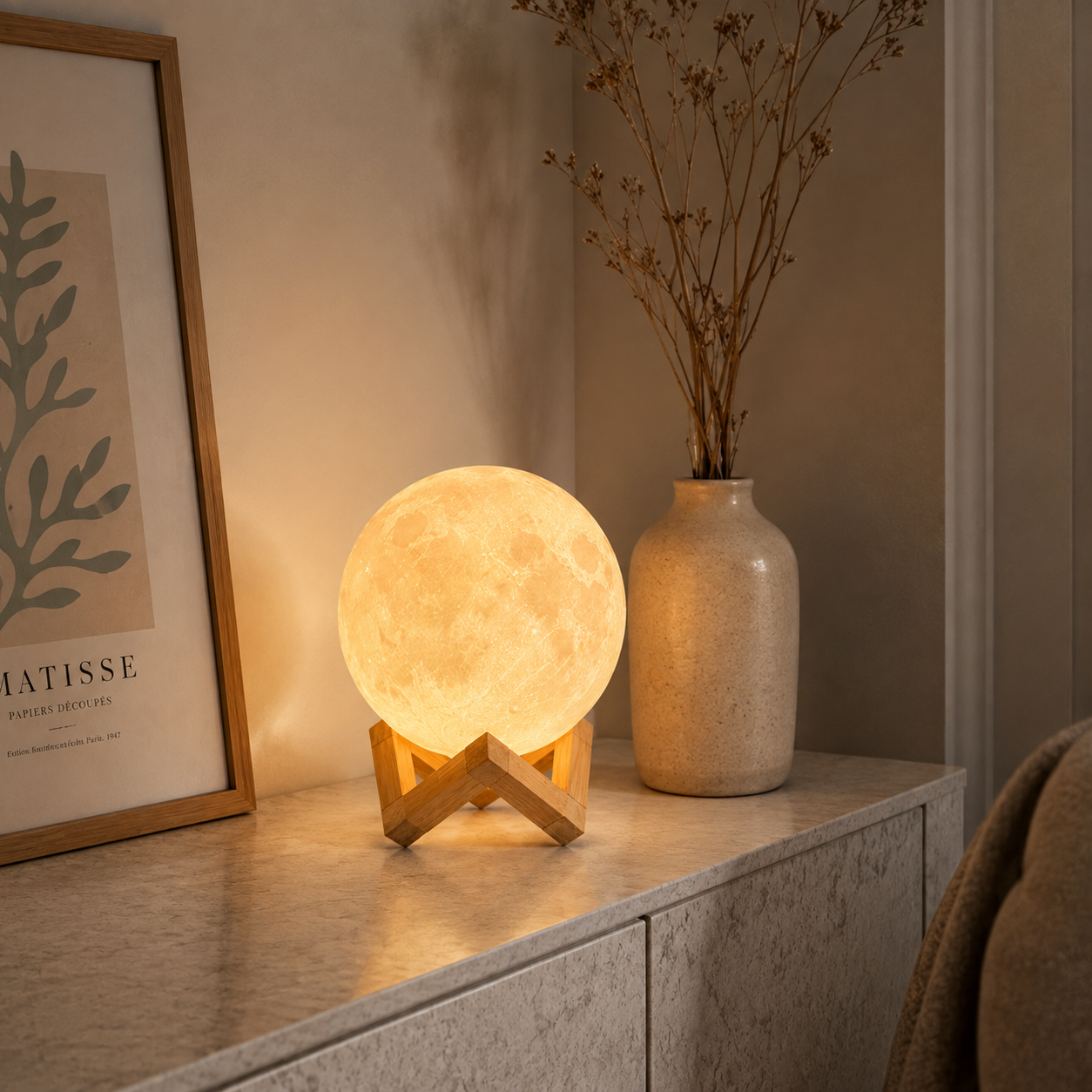 Greendailyes® Moon-Inspired Ambient Night Light with Wooden Stand