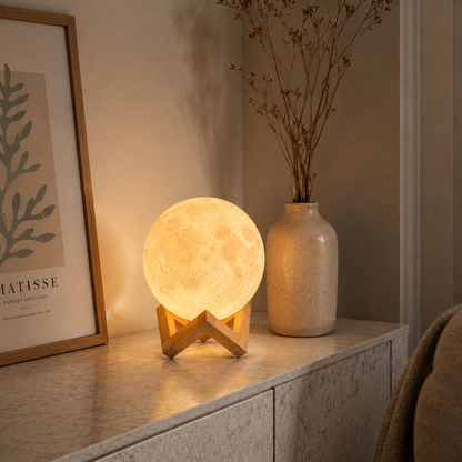 Greendailyes® Moon-Inspired Ambient Night Light with Wooden Stand