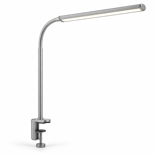 Greendailyes® Silver LED Clamp Lamp with Flexible Gooseneck – Space-Saving Desk Light for Home Office, Reading, and Study