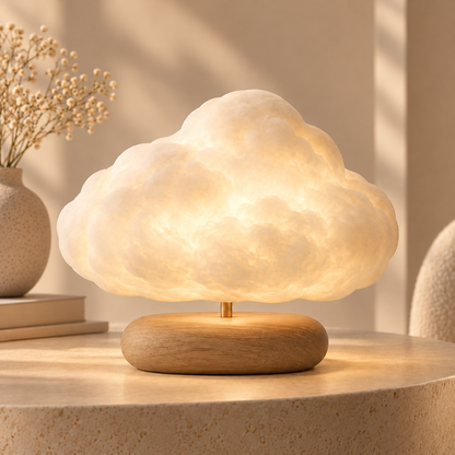 Greendailyes® Cloud-Shaped Lamp with Wooden Base – Decorative Ambient Light with a Warm Glow for Bedrooms and Living Rooms