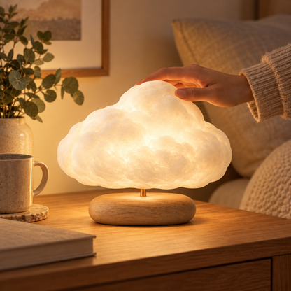 Greendailyes® Cloud-Shaped Lamp with Wooden Base – Decorative Ambient Light with a Warm Glow for Bedrooms and Living Rooms